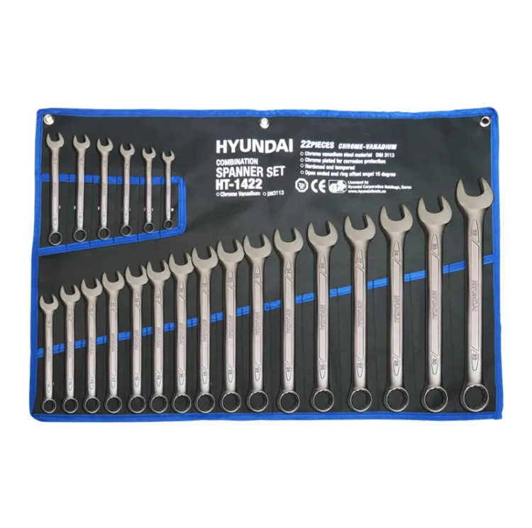 ست آچار یکسر تخت یکسر رینگ کیفی 22 پارچه هیوندای کد HT-1422